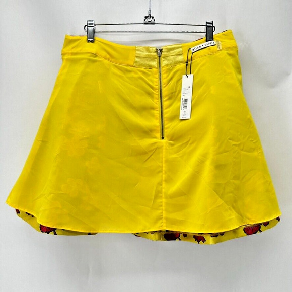 alice + olivia Womens 12 Circle Skirt Yellow Embroidered Poppy Floral Pleats NWT - Picture 7 of 11